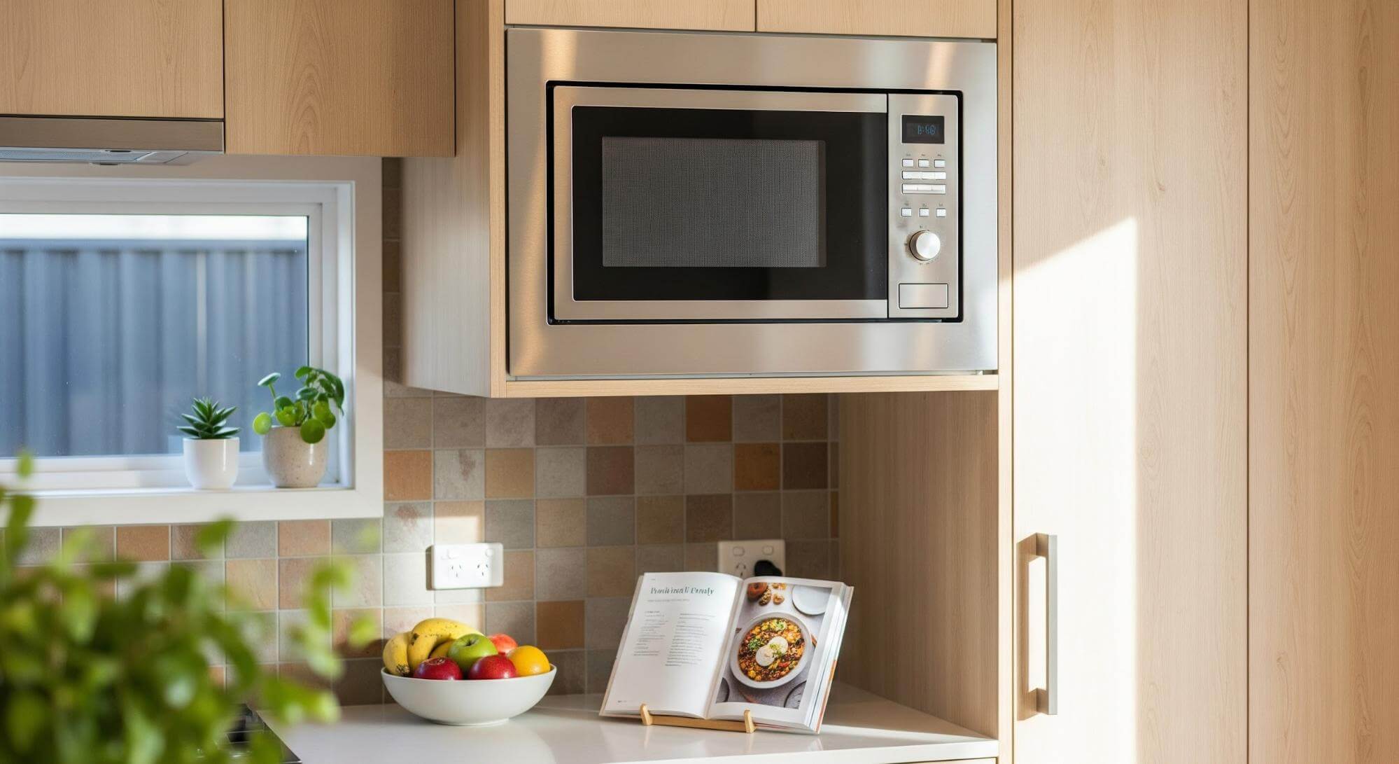 A microwave in a kitchen