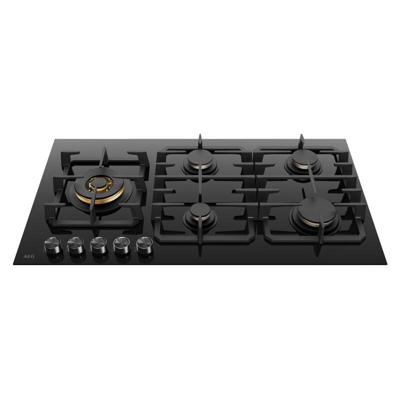 AEG 90cm 5 Burner Ceramic Glass Gas Cooktop with Wok Burner