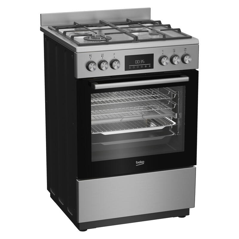 Beko 60cm Freestanding Upright Dual Fuel Cooker - Stainless Steel - Image 2