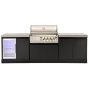 Crossray Outdoor Kitchen With 4 Burner Gas BBQ, Stone Benchtop & Single Mini Fridge