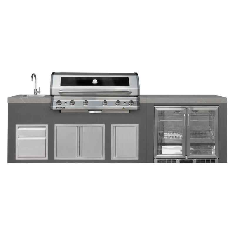 Everdure Bayview Outdoor Kitchen 6 Burn LPG Sink with Tropical Rate Beverage Cooler