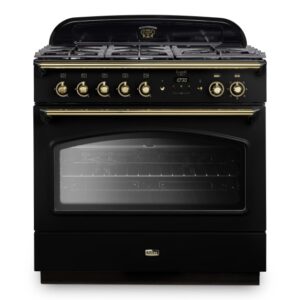 Falcon 90cm Dual Fuel  Range Cooker - Black & Brass