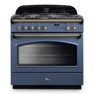 Falcon 90cm Classic Dual Fuel Range Cooker - Stone Blue & Brass