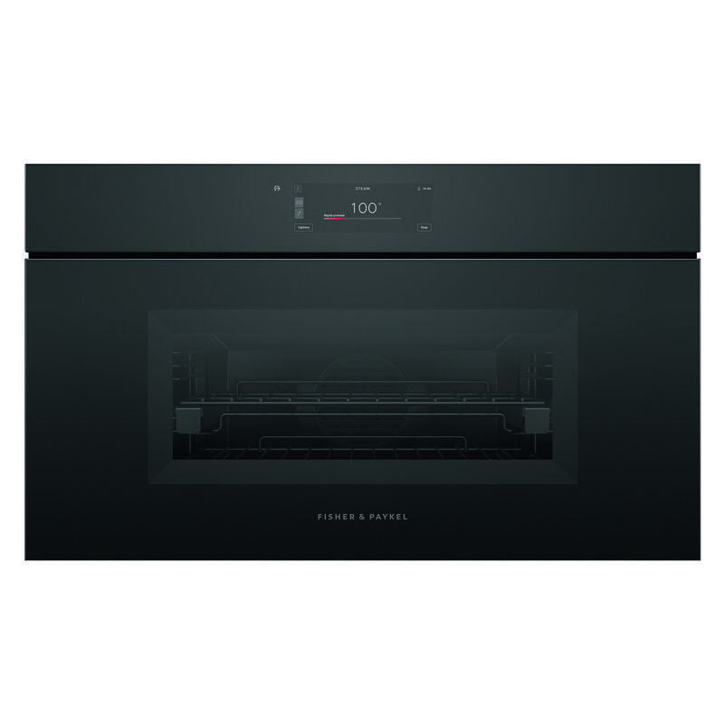 Fisher & Paykel 76cm Minimal Handleless Compact Combi-Steam Oven - Black Glass (Series 9)