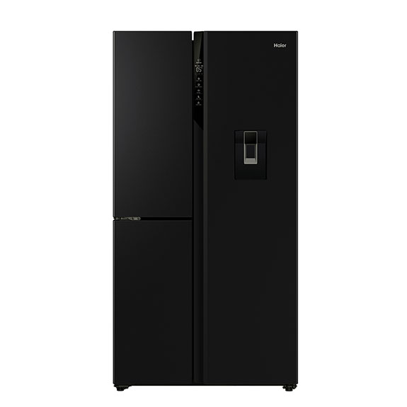 Haier 574L Side-by-Side Fridge Freezer with Water Dispenser - Black
