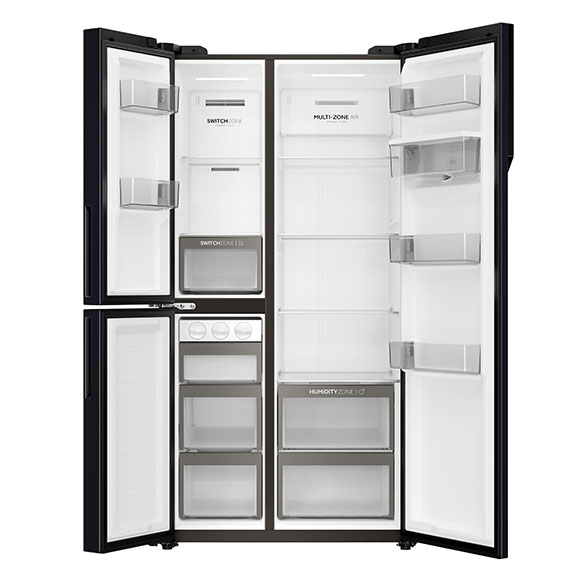 Haier 574L Side-by-Side Fridge Freezer with Water Dispenser - Black - Image 3