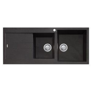Oliveri 1 & 3/4 Bowl Topmount Sink with Drainer - Santorini Black