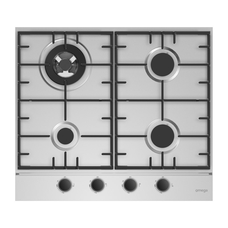 Omega 60cm Gas Cooktop with Wok Burner- Stainless Steel