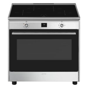 Smeg 90cm Free Standing Black Upright Induction Hob - Stainless Steel