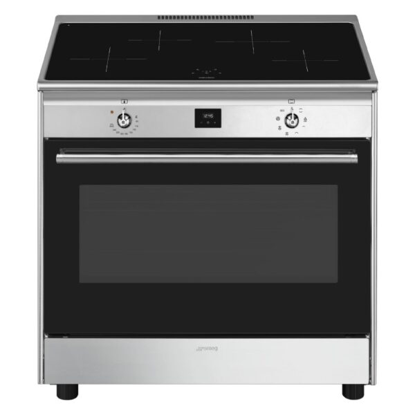 Smeg 90cm Free Standing Black Upright Induction Hob - Stainless Steel