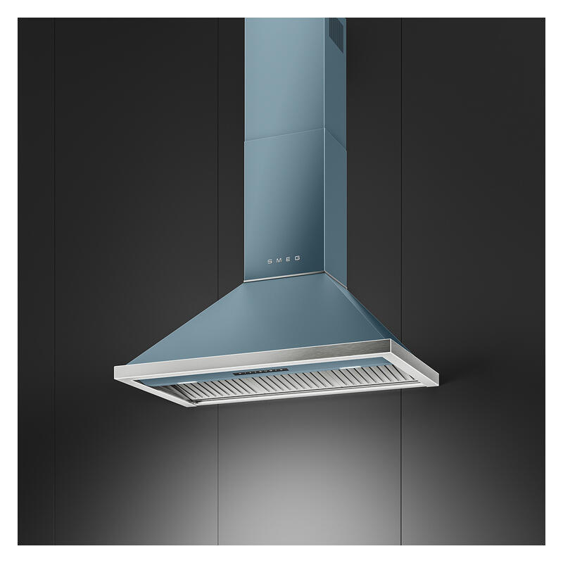 Smeg 90cm Portofino Canopy Rangehood - Storm Blue - Image 3