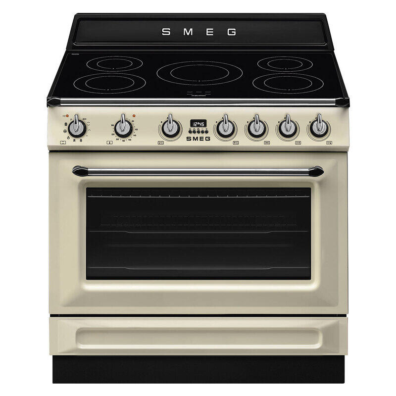 Smeg 90cm Victoria Induction Pyro Cooker - Panna/Cream